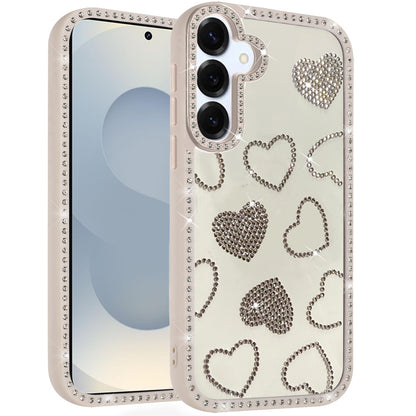 For Samsung Galaxy S25 FE, S25 Fan Edition Spread Love Glitter Shimmer Bling Diamond Edge Hybrid Drop Protection Shockproof Design Case Cover