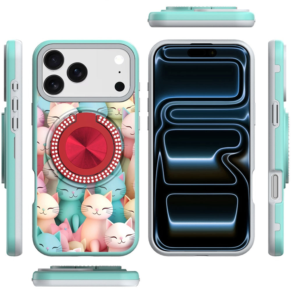 For Apple iPhone 17 Pro Max Pattern Design Hybrid with Invisible Ring Stand & Magnetic Back, Shockproof Protective Grip Case Cover