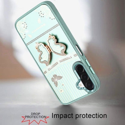 For Samsung Galaxy A17 5G Glitter 3D Butterfly Design Bling Metallic Edge Hybrid Stand Drop Protection TPU Shockproof Case Cover