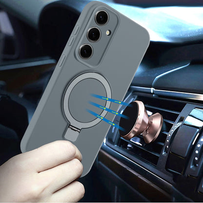 For Samsung Galaxy S24+ Plus Magnetic Ring Stand Liquid Silicone Shock Protection Soft Grip Anti Slip Durable Design for Plus Series Case Cover