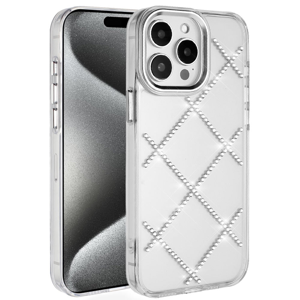 For Apple iPhone 14 Pro Max Gem Glitter Diamond Bling Clear Hybrid TPU Cover, Colorful Shockproof Protective Back, Slim Fit for Women Girls Case Cover