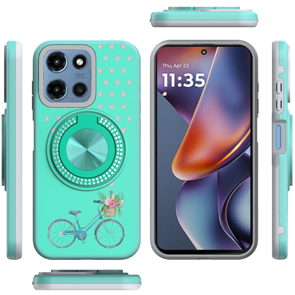 Phone Case for Motorola Moto G Play 5G 2026 Magnetic Ring Stand Matte Metal Hybrid Car Mount Friendly Shockproof Rotational Grip Diamond Design Pattern Cover