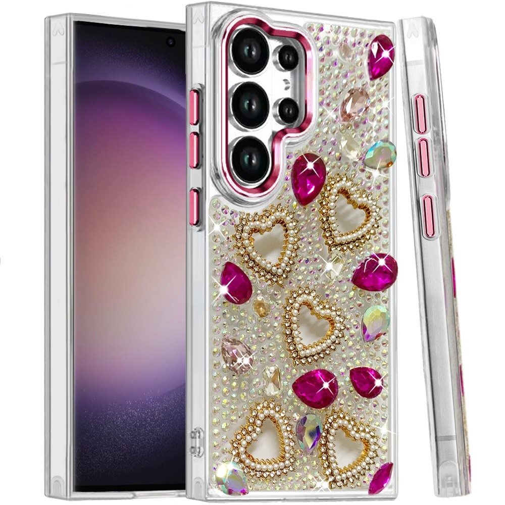 Luxury Crystal Heart Rhinestone Diamond Bling Shockproof Hybrid Glitter Protective Stylish Durable Grip