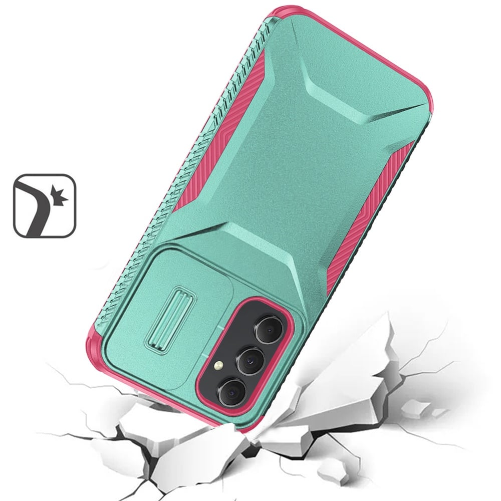 For Samsung Galaxy A15 5G Slim Fit Shockproof Hybrid with Slide Camera Window Covering, Rugged Tpu Silicone Hard PC Bumper Case Cover