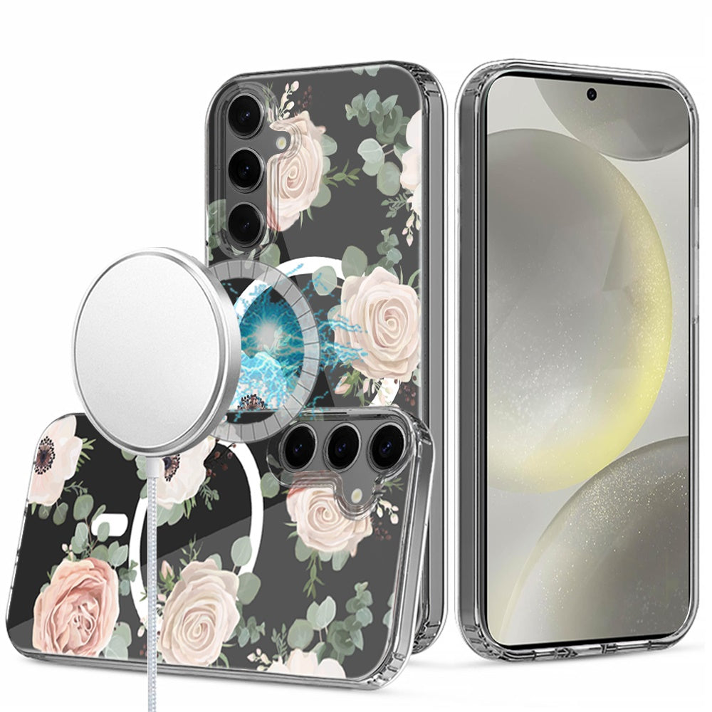 For Apple iPhone 17E /16E Hybrid Flower Design Stylish Fashion Case, MagSafe Compatible, Thick Shockproof Hard PC Case Cover