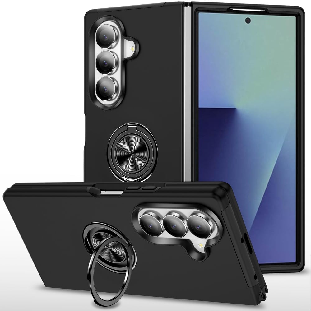 Phone Case for Samsung Galaxy Z Fold 8 Ultra Invisible Ring Stand Shockproof Anti Slip Durable Grip Protective Hybrid Fit Magnetic Car Mount Holder Cover Black