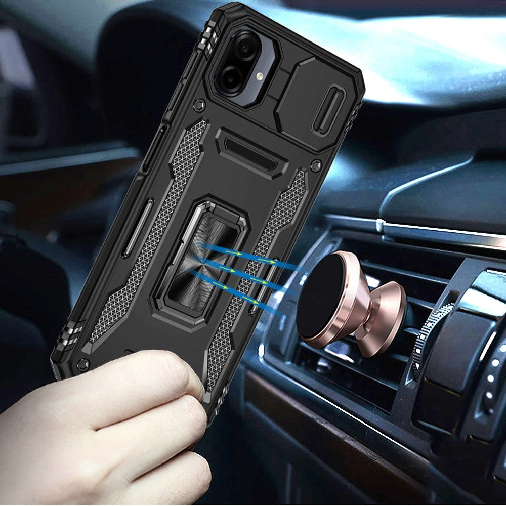 Phone Case for Samsung Galaxy A08 4G, A07 5G, A07 4G Tough Metal Ring Shockproof Sliding Camera Window Hybrid Armor Rugged Anti Slip Heavy Duty Grip Cover