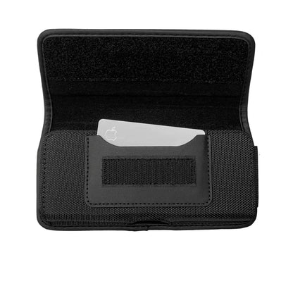 For Apple iPhone 16 Plus (6.7") Pouch Case Universal Horizontal Canvas with Credit Card ID Slot and Belt Clip Loop Holster Cell Phone Holder Cover [Black]