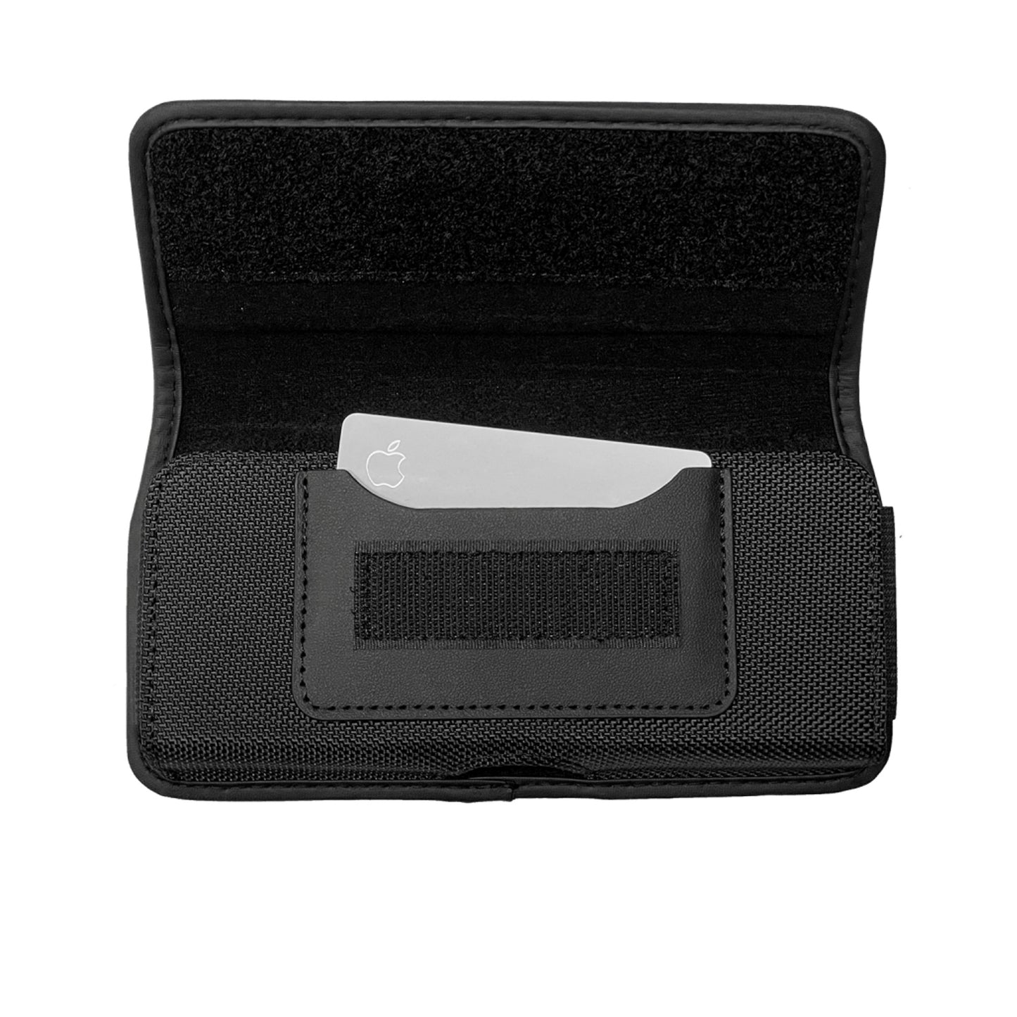 For Apple iPhone 16 Pro (6.3") Pouch Case Universal Horizontal Canvas with Credit Card ID Slot and Belt Clip Loop Holster Cell Phone Holder Cover [Black]