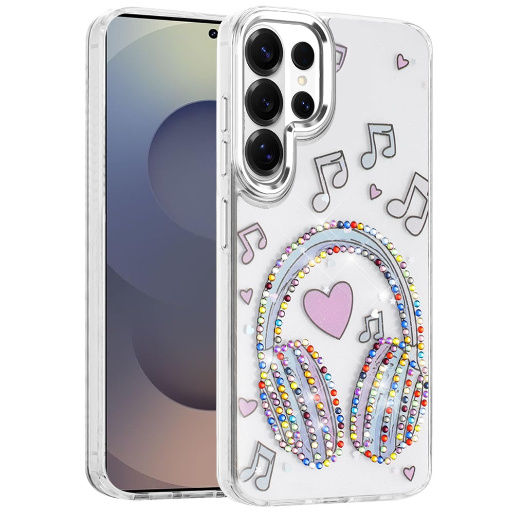 For Samsung Galaxy S26 Ultra Butterfly Resin Epoxy Diamond Design Metal Edged Hybrid Shockproof Heavy Duty Drop Protection Case Cover