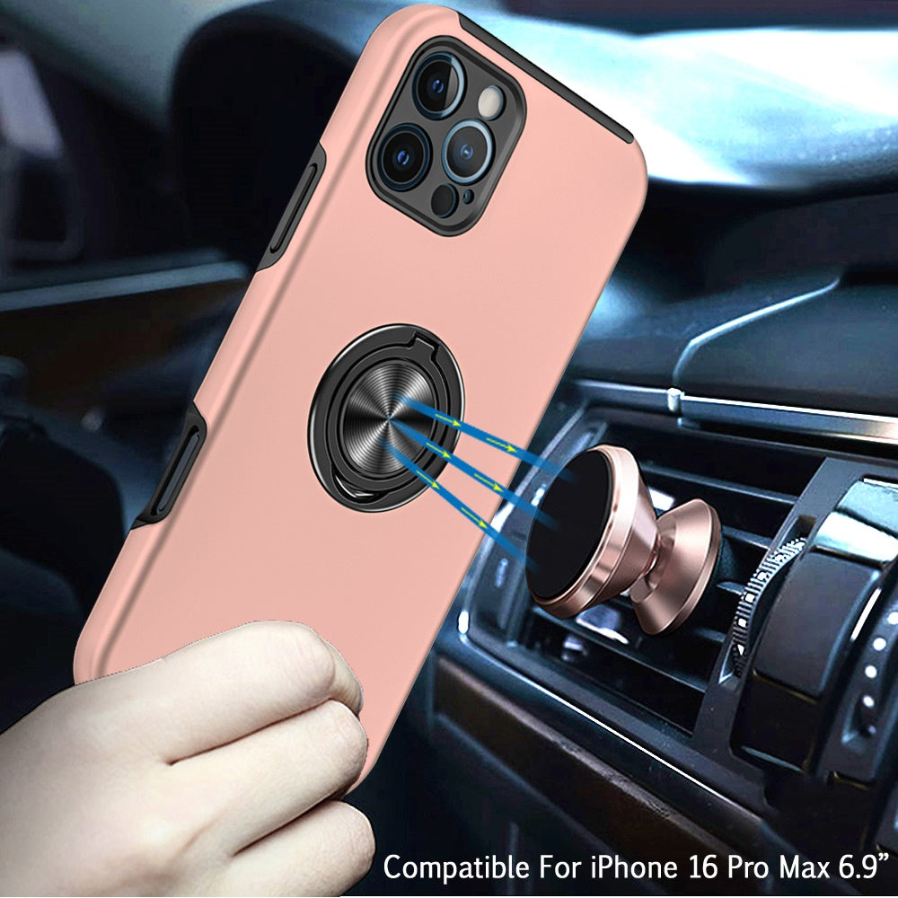For Samsung Galaxy S25 EDGE Hybrid 360 Degree Rotatable Metal Invisible Ring Stand Holder Slim Fit Magnetic Car Mount Shockproof Case Cover Rose Gold