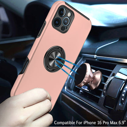 For Samsung Galaxy S25 EDGE Hybrid 360 Degree Rotatable Metal Invisible Ring Stand Holder Slim Fit Magnetic Car Mount Shockproof Case Cover Rose Gold