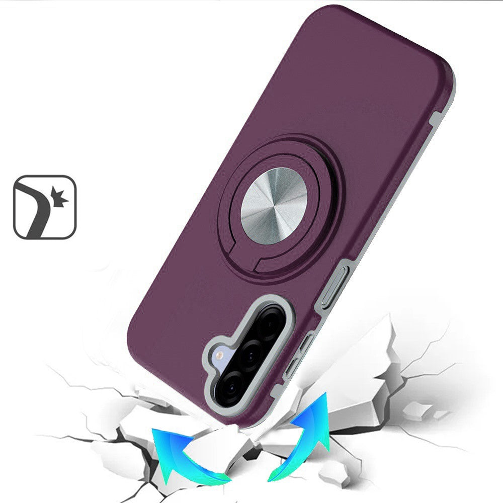 Phone Case for Samsung Galaxy A27 Shockproof Magnetic Ring Stand Rotating CarMount Hybrid Metal Matte Finish AntiSlip Grip Kickstand Cover Purple
