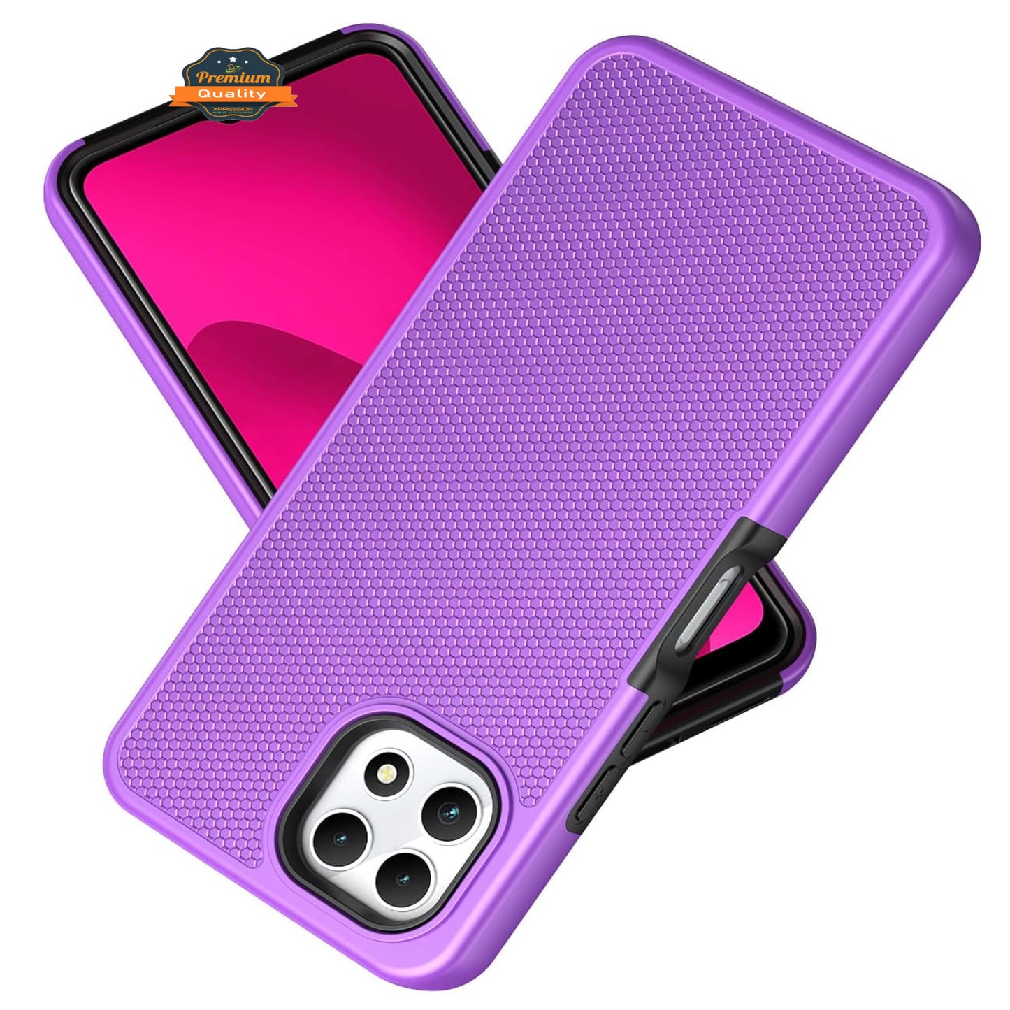 For AT&T Verge 2 Dual Layer Slim & Tough Hybrid Shockproof Heavy Duty Rubber TPU Matte with Textured Rugged Shell Protection Case Cover