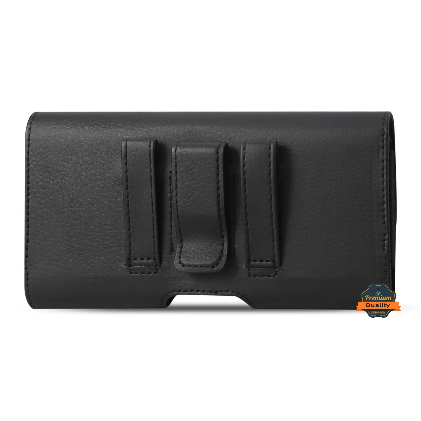 Universal Magnetic Leather Phone Pouch Case with Belt Clip, Card Slot Holder, Secure Magnetic Closure, Soft Lining Protection, Fits Most 5.2" - 5.5" Smartphones Case Cover Black