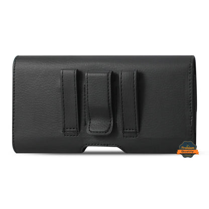 Universal Magnetic Leather Phone Pouch Case with Belt Clip, Card Slot Holder, Secure Magnetic Closure, Soft Lining Protection, Fits Most 5.2" - 5.5" Smartphones Case Cover Black