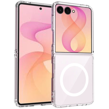 Phone Case for Samsung Galaxy Z Flip 8 Transparent Magnetic Back Hybrid Hard PC Soft TPU Slim Fit Reinforced Bumper Shock Absorbing Frame Cover Clear