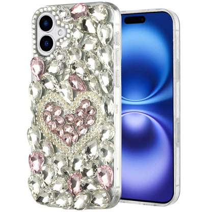 For Apple iPhone 17 (6.3") Bling Crystal 3D Full Diamonds Luxury Sparkle Rhinestone Hybrid Protective Case Cover