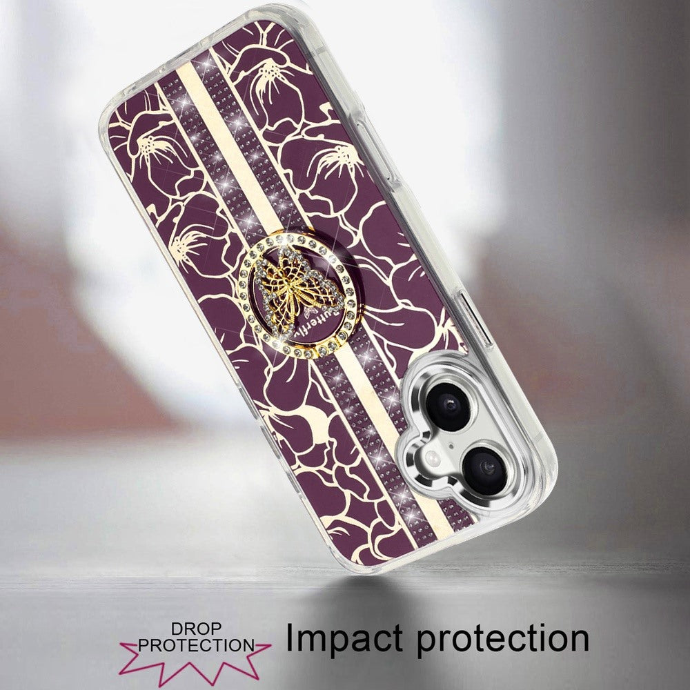 Floral Butterfly Ring Stand Glitter Bling Shockproof Hybrid Luxury Fashion Protective Anti Slip Durable Grip