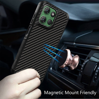 For Motorola Moto G Stylus 5G 2025 Fashion Graphic Design Hybrid 2in1 Tough Hard PC TPU Frame, Magnet Mount Friendly, Shockproof Protection Case Cover Carbon Fiber Black
