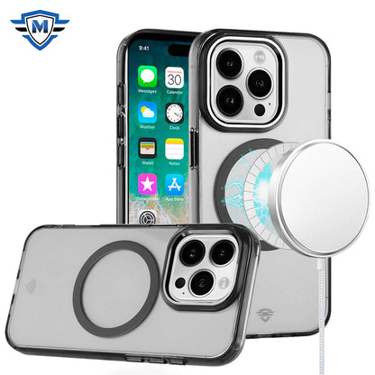 For Apple iPhone 16 Pro (6.3") Transparent Back Hybrid Case - Magnetic Circle, Color Frame, Metal Buttons, MagSafe Compatible Case Cover