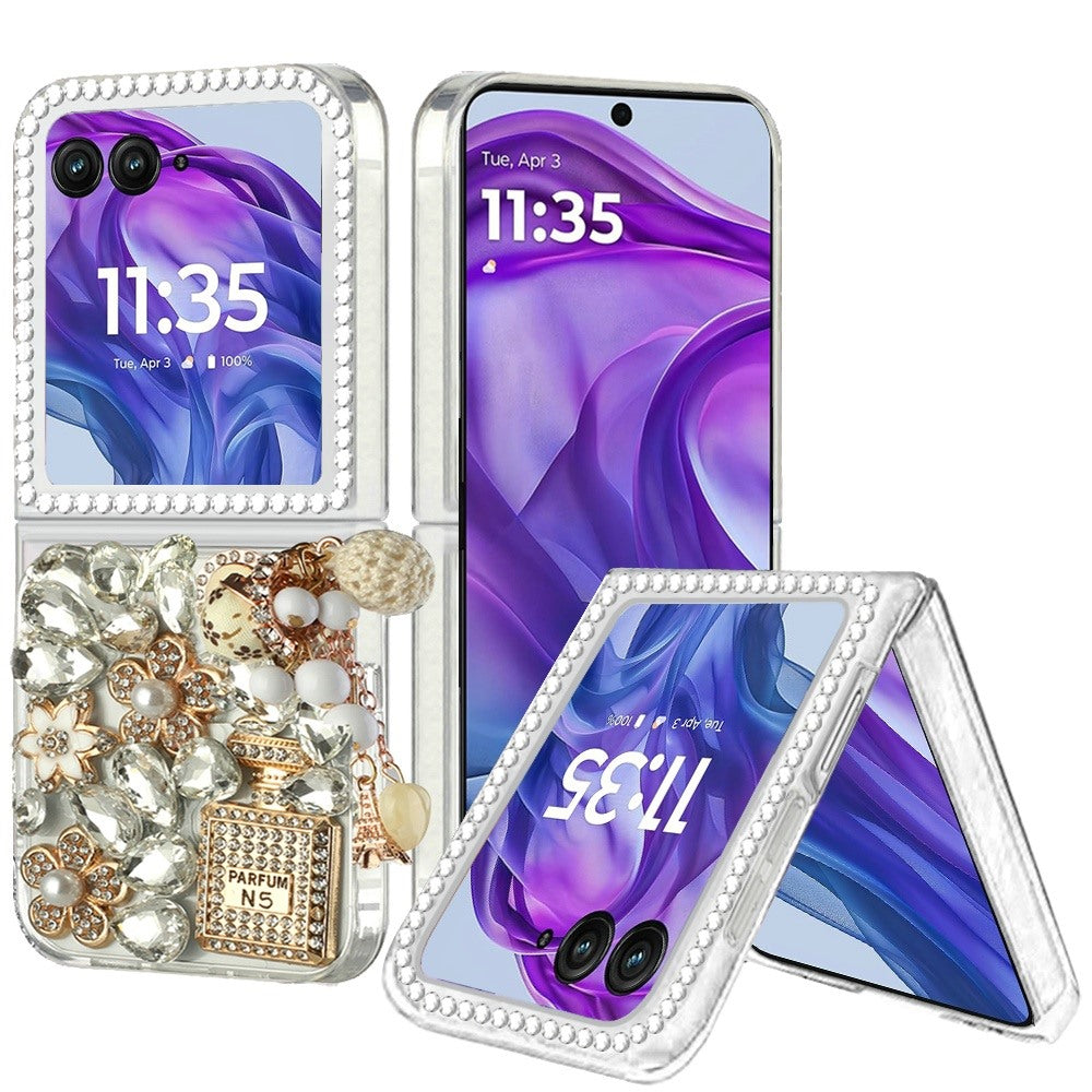 For Motorola Razr+ PLUS 2025 /2024 Bling Crystal 3D Full Diamonds Luxury Sparkle Rhinestone Hybrid Case Cover Crystal Exquisite Garden Flower