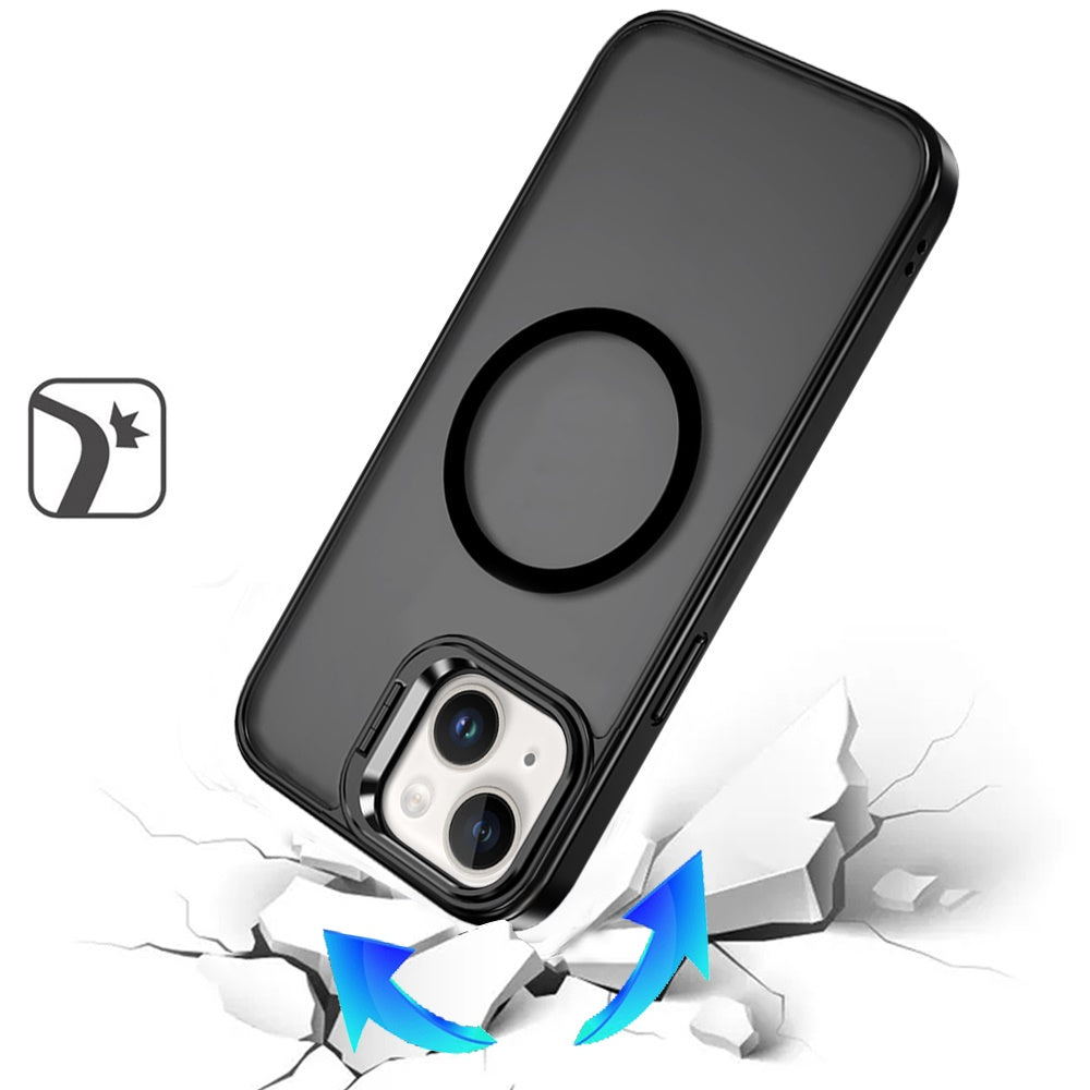 For Apple iPhone 15 Pro Max Heavy Duty Metallic Hybrid Tough TPU with Camera Ring Stand, MagSafe Compatible, Rugged Drop Protection Case Cover