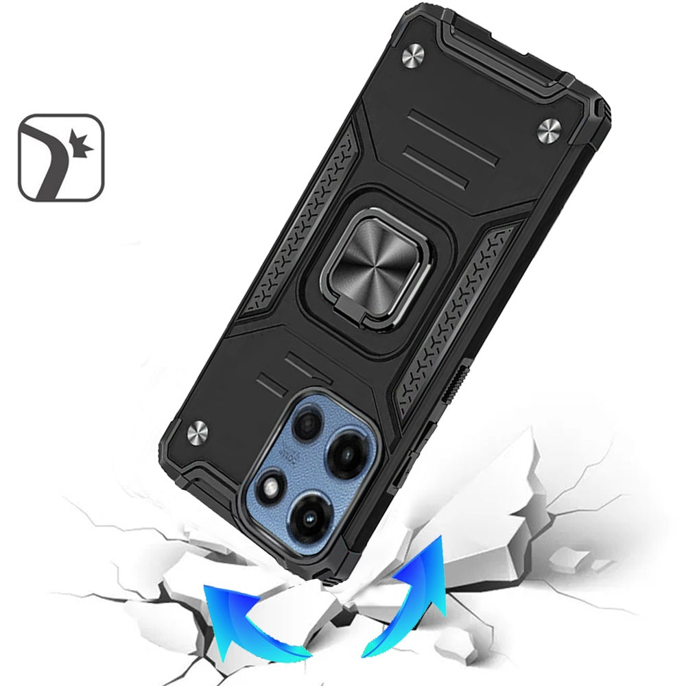 For Motorola Moto G 5G 2025 Armor Hybrid Magnetic Stand with Ring Holder Kickstand Shockproof Heavy-Duty Durable Rugged TPU Dual Layer Case Cover