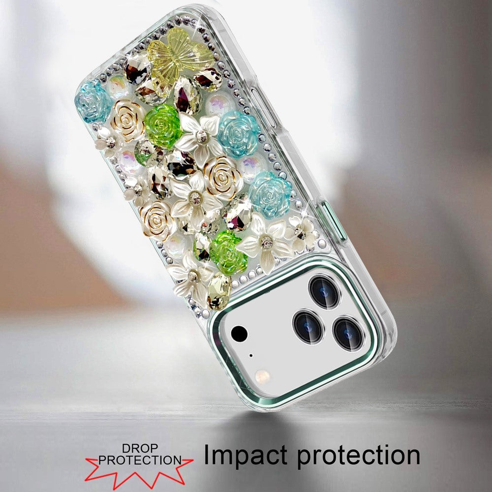 Phone Case for Apple iPhone 18 Pro Max Luxury Rose Bling Rhinestone Glitter Floral Hybrid Shockproof Stylish Protective Designer Ornament Sparkle Cover