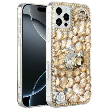Luxury Full Diamond Glitter 3D Floral Ornament Hybrid Shockproof Stylish Rhinestone Designer Protective Elegant