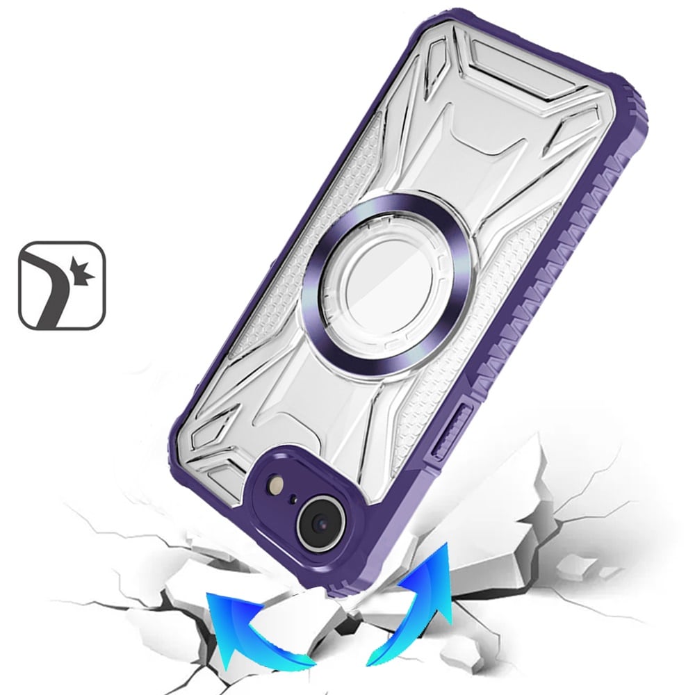 Phone Case for Apple iPhone 17E /16E Clear Rugged Hybrid TPU Magnetic Back Reinforced Frame Bumper Shock Absorbing Slim Fit Cover Purple