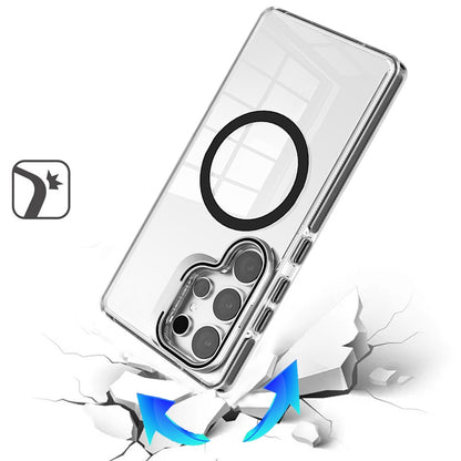 Phone Case for Samsung Galaxy S26 Ultra Magnetic Circle Transparent Tough Hybrid Camera Stand Guard Stand Shockproof Color Edge Rugged Grip Cover Black