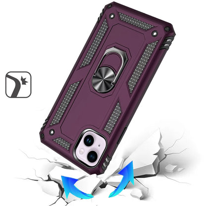 Phone Case for Apple iPhone 15 Rotatable Ring Stand Shockproof Hybrid Armor Anti Slip Heavy Duty Fit Magnetic Car Mount Durable Grip Cover Purple