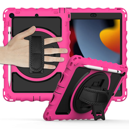 Tablet Case for Apple iPad 9th 8th 7th Gen (10.2 inch) 360 Rotating Hybrid Heavy Duty Kickstand Hand Strap Shoulder Strap Full Body Drop Protection Cover Pink
