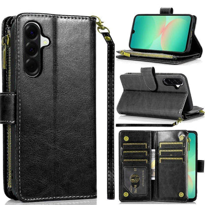 Phone Case for Samsung Galaxy A27 Luxury Leather Wallet Card Holder Zipper Pocket Money Storage Protective Grip Design with Strap Cover