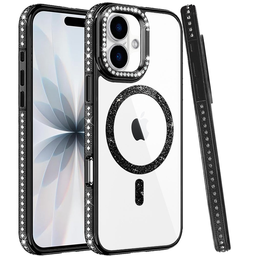 Phone Case for Apple iPhone 17 Luxury Diamond Bling Edged Magnetic Glitter Shockproof Hybrid with Camera Kickstand Durable Grip Cover