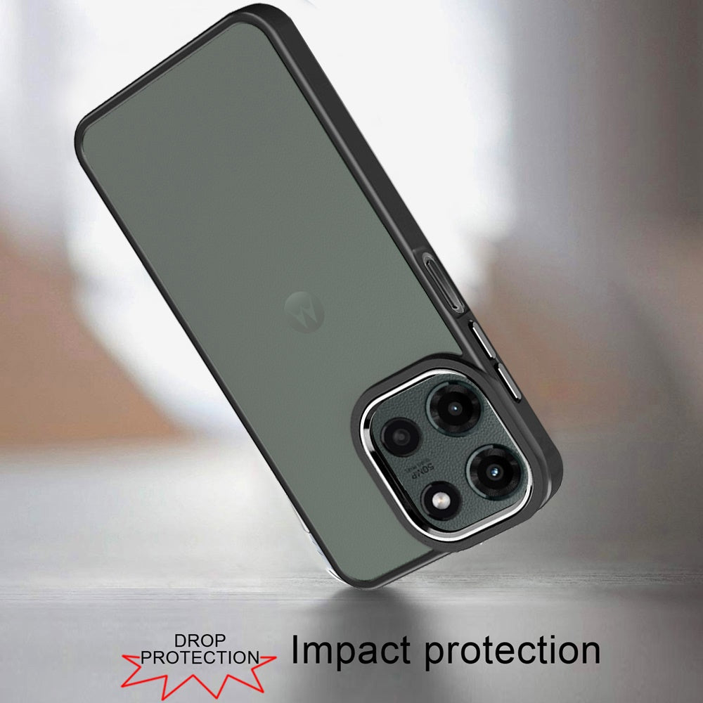 Phone Case for Motorola Edge (2025) Polished Acrylic Hybrid TPU Slim Shockproof Metal Button Thick Durable Grip Camera Protection Anti-Scratch Cover Black