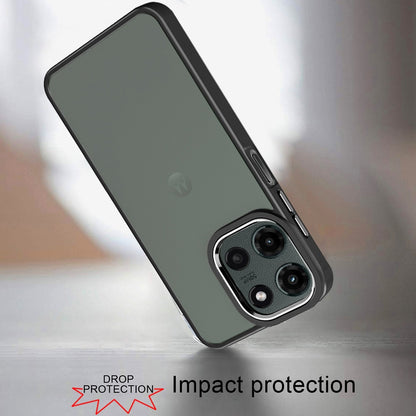 Phone Case for Motorola Edge (2025) Polished Acrylic Hybrid TPU Slim Shockproof Metal Button Thick Durable Grip Camera Protection Anti-Scratch Cover Black