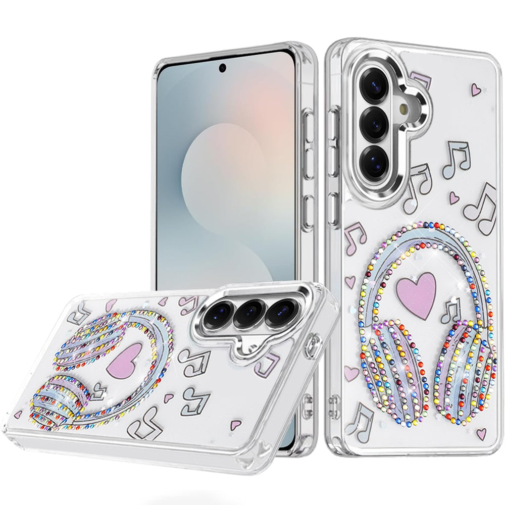 For Samsung Galaxy S25 FE /S25 Fan Edition Butterfly Resin Epoxy Diamond Design Metal Edged Hybrid Shockproof Heavy Duty Drop Protection Case Cover