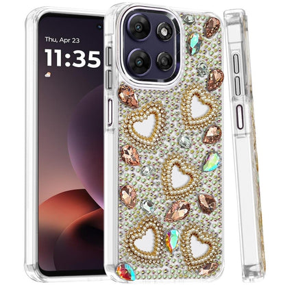 Phone Case for Moto G Power 5G (2026/2025) Luxury Crystal Heart Rhinestone Diamond Bling Shockproof Hybrid Glitter Protective Stylish Durable Grip Cover