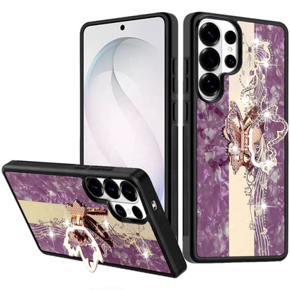 Phone Case for Samsung Galaxy S26 Ultra Diamond 3D Fashion Floral Glitter Engraved Luxury Bling Hybrid Shockproof Chrome Edge Protective Grip Cover Purple