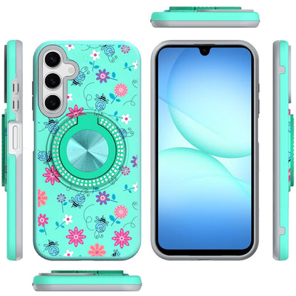 For Samsung Galaxy A17 5G Pattern Design Hybrid with Invisible Ring Stand & Magnetic Back, Shockproof Protective Grip Case Cover
