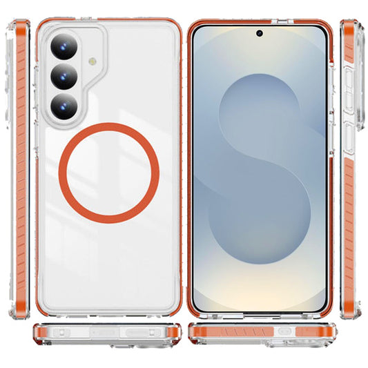 For Samsung Galaxy S26 Magnetic Thick Transparent Colored Edge Hybrid Drop Protection Shockproof Design Case Cover Cosmic Orange