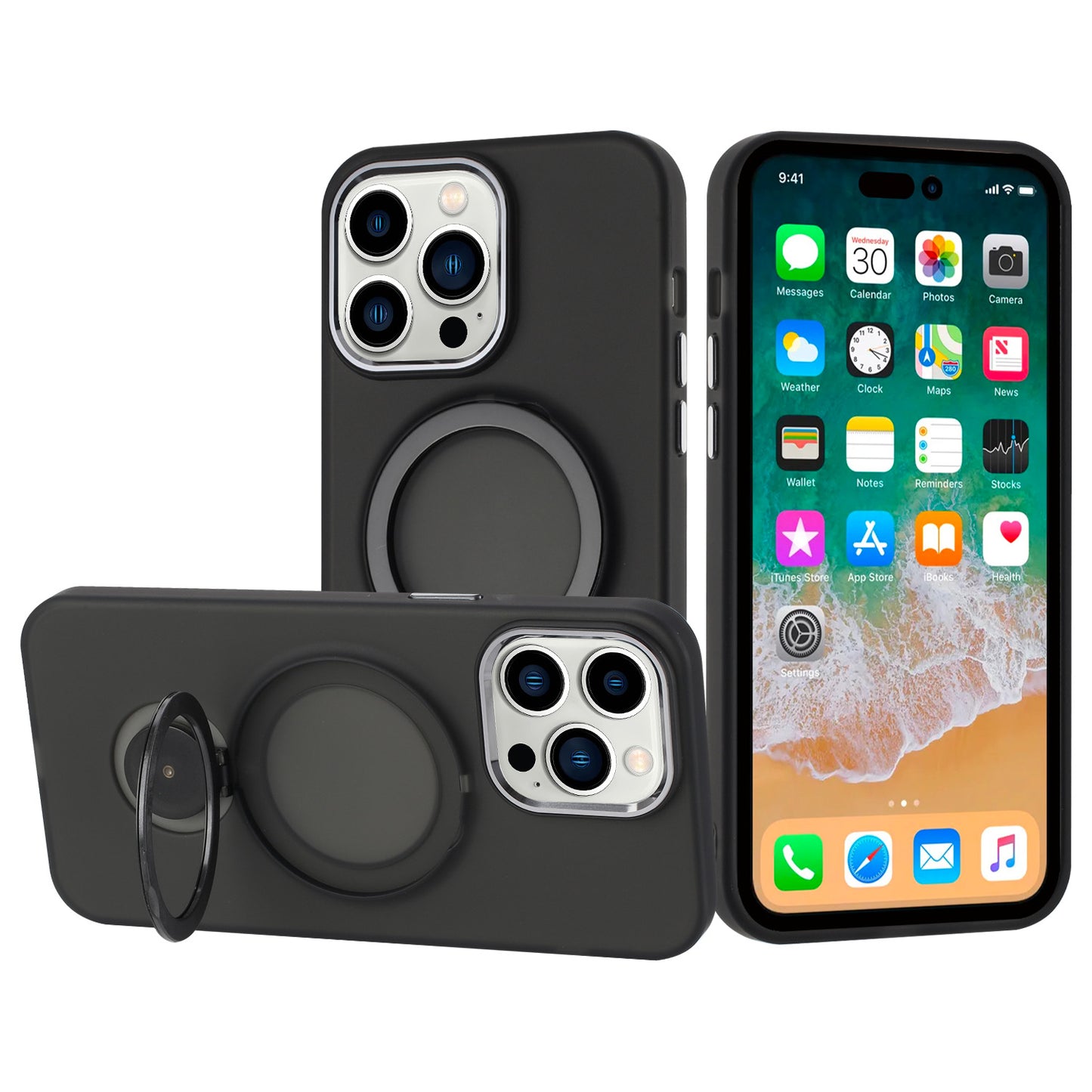 For Apple iPhone 16e MagSafe Compatible with 360° Ring Stand, Magnetic Kickstand, Slim Hybrid Protective Case Cover