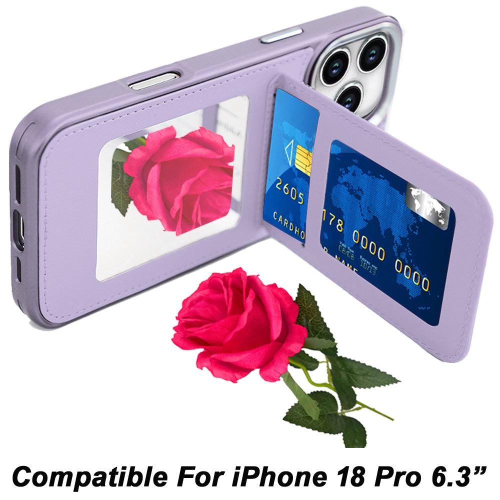 Phone Case for Apple iPhone 18 Pro/ 17 Pro Credit Card Holder Mirror PU Leather Wallet Shockproof Grip Slim Protective Hybrid Magnetic Style Durable Cover