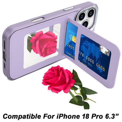 Phone Case for Apple iPhone 18 Pro/ 17 Pro Credit Card Holder Mirror PU Leather Wallet Shockproof Grip Slim Protective Hybrid Magnetic Style Durable Cover