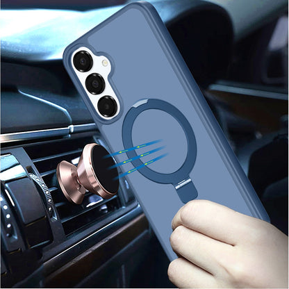 For Samsung Galaxy A16 5G Magnetic Circle Back with Ring Stand Full Rotation Matte Hybrid Shockproof Case Cover Dark Purple