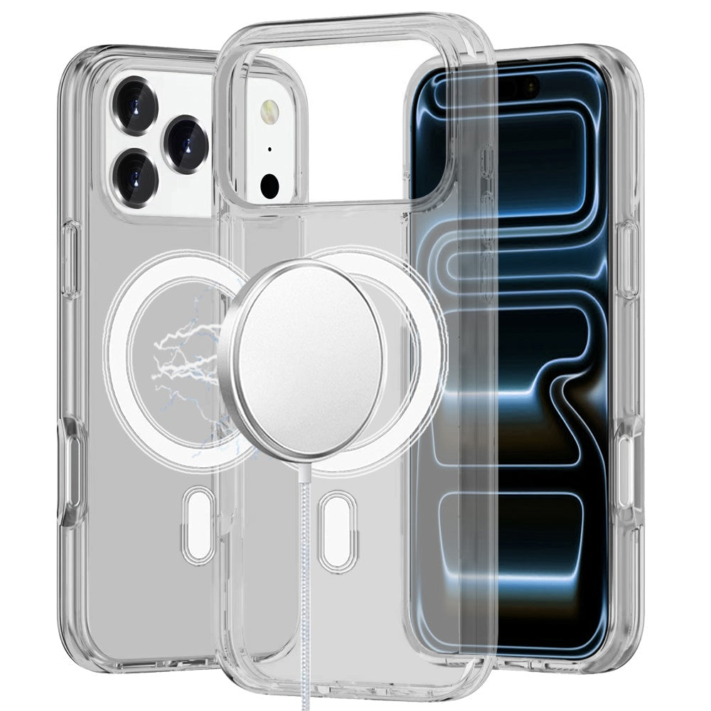 Phone Case for Apple iPhone 18 Pro Max Magnetic Transparent Thick 3mm Shockproof Hybrid TPU Durable Camera Protection Anti-Slip Clear Armor Cover Gray