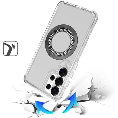 Phone Case for Samsung Galaxy S26 Ultra Magnetic Circle Bling Chrome Hybrid Shockproof Protective Grip 3in1 Durable Stylish Crystal Frame Cover