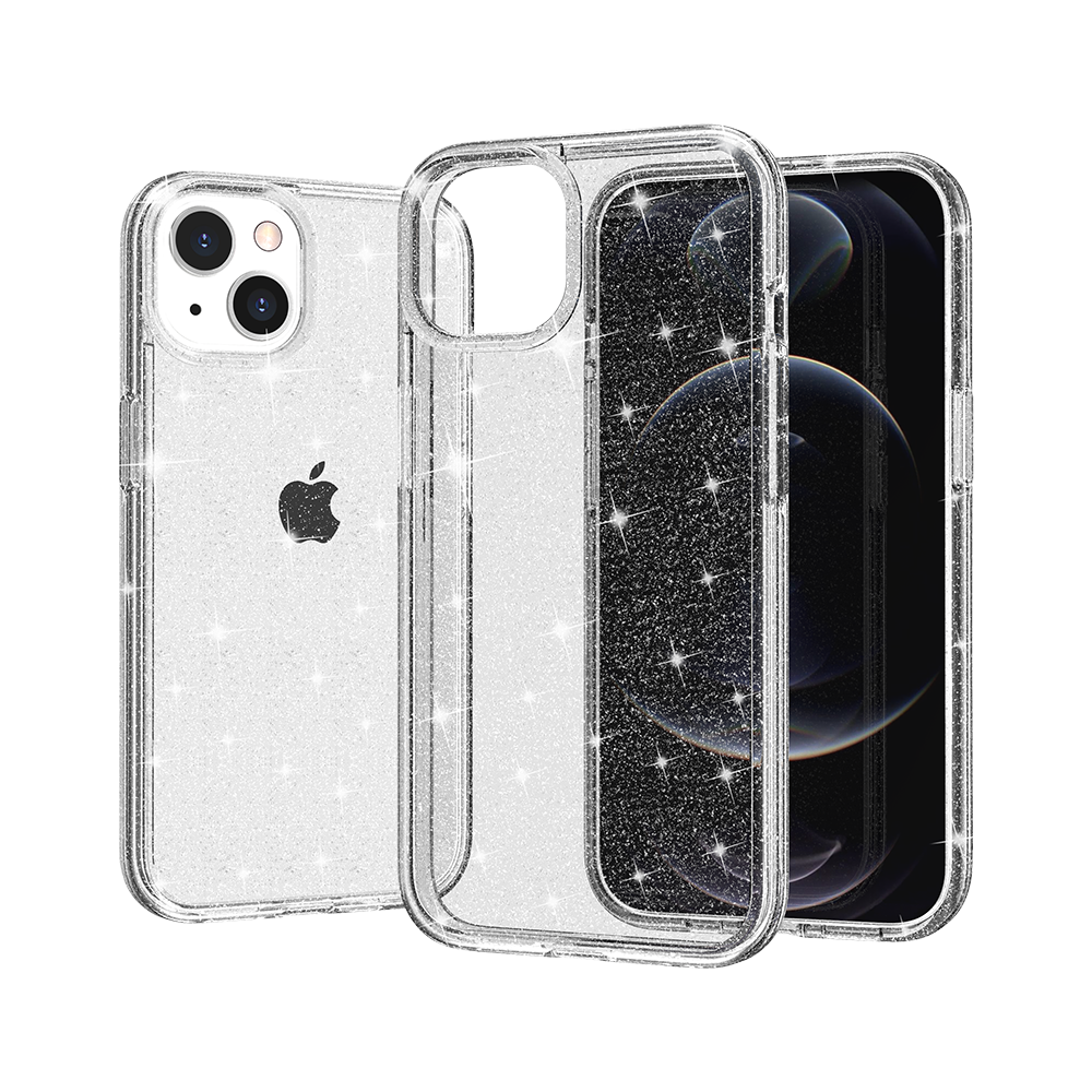 For Samsung Galaxy S21+ Plus Transparent Glitter Shiny Sparkle Bling TPU Rubber Hard Back Hybrid Frame Shockproof Case Cover Clear